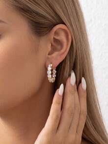 1pc Moissanite Earrings Stylish Bullhead Full Pave Diamond Earrings Perfect For Women's Parties And Weddings - Full Diamond Moissanite Earrings - View 7