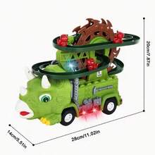 New Multi-Function Electric Sliding Track Car, Little Yellow Duck Fire Rescue Vehicle, Dinosaur Tyrannosaurus Rex Triceratops, Circular Track With Colorful Lights And Music, Automatic Obstacle Avoidance Children's Toy Car (3 AA Batteries Required) - Multicolor - View 13
