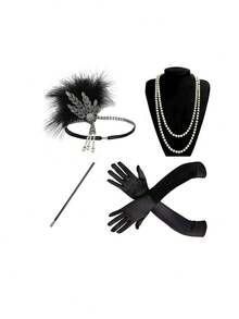7-Piece 1920s Vintage Women's Costume Set - Halloween Party Outfit - Multicolor - View 15