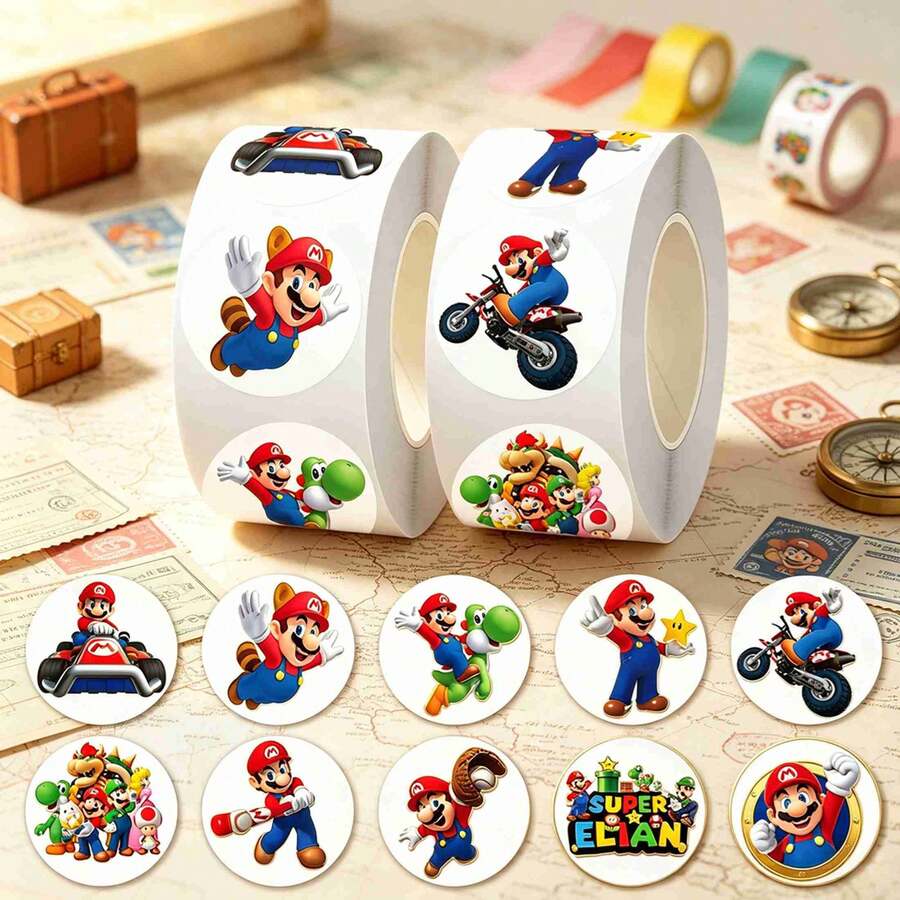 SUPER MARIO BROS. 1 set/500 pcs Stiker Gulung Bulat Klasik dengan Berbagai Pola Karakter Acak, Potongan Rapi dan Mudah Digunakan, Cocok untuk Dekorasi, Segel Hadiah dan Stiker Alat Tulis (Gaya Stokastik) - MultiWarna - View 1