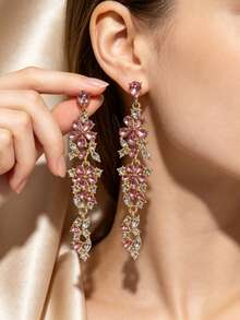 1 Pair Of Fashionable Personalities Long Style Temperament Earrings Suitable For Wedding Parties And Gift Giving ﻿ ﻿ ﻿ - Silver Purple - View 5