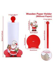 1pc Christmas Wooden Freestanding Tissue Holder, Kitchen And Bathroom Countertop Storage Rack, Suitable For Christmas Party, Theme Event, Thanksgiving, New Year, Holiday Gathering And Holiday Decoration - Multicolor - View 3