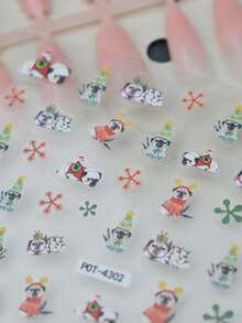 1pc Cute Pug Puppy Snowflake Nail Stickers, Christmas Theme, Shiny Surface, Asymmetrical Shape, Adorable Style, Suitable For Holiday Party And Daily Manicure - Multicolor - View 3