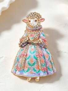 1pc Sheep Brooch, Enamel And Rhinestone Inlaid, Vintage Court Style, Cute Aesthetic, Suitable For Coat/Suit Decoration, Holiday Party Outfit Matching - Multicolor - View 10