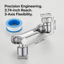 2pcs Universal Rotating Robotic Arm Faucet Extender, 1080° Rotating Sink Aerator With 9.5cm Extension Tube And Sealing Tape, Suitable For Bathroom Face Washing And Rinsing - Silver - View 6