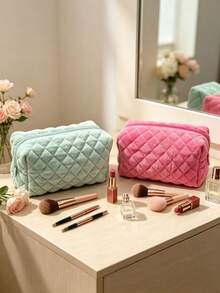 1pc Candy Color Soft Velvet Towel Fabric Makeup Bag, Cute Small Items Toiletry Pouch, Student Portable Storage Bag With Zipper Closure, Suitable For Travel And Daily Use, Cosmetic Travel Bag, Fashionable Organizer Bag - Multicolor - View 4