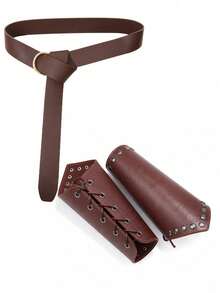 1/2/3pcs Medieval Bracers & Belt Set, Halloween Costume Accessories, Roleplay Outfit Set, Suitable For Cosplay And Halloween - Multicolor - View 7