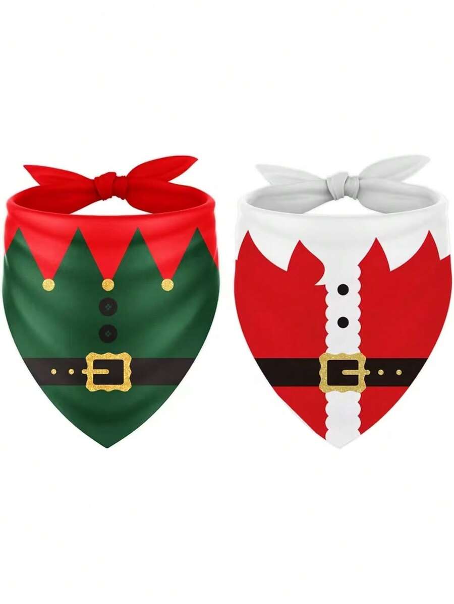 2pcs Christmas Pet Bandanas, Merry Christmas Dog Cat Triangle Scarves, Adjustable Soft Pet Neckers, Holiday Christmas Costume Accessories Suitable For All Breeds Of Puppies And Kittens - Multicolor - View 1