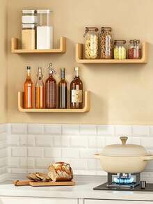3 PiecesWall Mounted Storage Shelf Set, Multiple Sizes Available, With Stop Rail To Prevent Falling, Wall Hanging Design, Display & Storage Rack For Ornaments And Books In Living Room & Bedroom - A - View 2