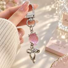 1pc/2pcs Women's New Strawberry Pendant, Double Strawberry Bow Pendant Alloy Keychain, Cute Bag Charm, Best Friend Wallet Accessory - Multicolor - View 2