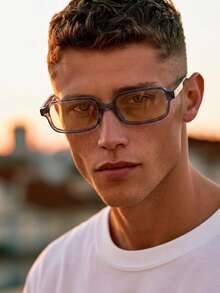 1 Pair Men's Transparent Blue Gray Rectangular Frame Rivet Decor Casual Fashion Glasses - Transparent Blue Gray - View 1