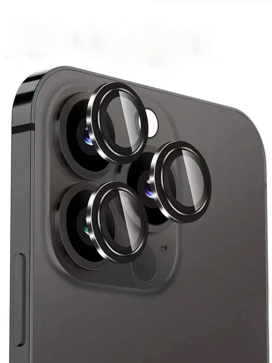 ZYONS 3pcs/Pack Original Case Compatible High Definition Camera Lens Protector Film, CD Line Pattern Metal Frame Lens Protector Film, Pattern, Compatible With Iphone 18 Pro Max/Duo/17 Pro Max/Air/17/16/15/14/13/12/11 - Black - View 1