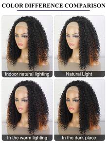 18吋 Kinky Curly 半頭套，隱形髮線 3合1 抽繩式無縫翻轉免膠髮套，適合的捲髮半頭套，抽繩式無縫翻轉髮箍假髮 - 間色 - 查看 9