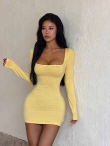 Autumn Dresses,Sexy Backless Long-Sleeved Mini Skirts,Yellow Dresses,Suitable For Birthdays,Cocktail Parties,Parties,Weddings,And Dates,Halloween - Yellow - View 3
