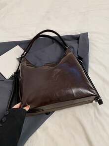 Fashionable Artificial Leather Retro Large Capacity Shoulder Bag, Multi Pocket Niche Design Contrasting Color Crossbody Bag, Suitable For Commuting. - Coffee - View 12