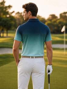 Men's Gradient Striped Short Sleeve Polo Shirt, Golf Polo Top, Outdoor Casual Sports Collared T-Shirt - Multicolor - View 3