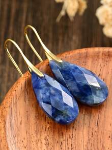 Yumfeel Fashionable Sodalite Natural Stone Teardrop Pendant Earrings, Bohemian Style Women's Jewelry, Christmas, Party, Valentine's Day Gift - Blue Lace - View 5