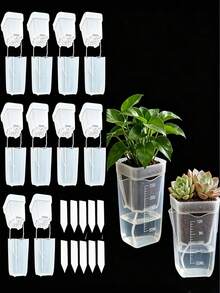 Maceta transparente de doble capa con autorriego, etiquetas para plantas, cuerda de algodón, maceta de plástico con escala, maceta de autorriego para suculentas de interior, decoración de escritorio para el hogar y la oficina - Multicolor - Ver 5