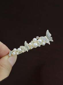1pc Rhinestone Butterfly Hair Clip, Fairy Style Side Bangs Clip, Forest Fairy One-Word Hair Clip, Hair Accessory For Girls - White - View 7