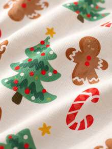 Infant Holiday Atmosphere Bodysuit, Cute Christmas Pattern Round Neck Long Sleeve Snap Closure Romper - Apricot - View 5