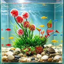人造水族植物裝飾套組，塑膠仿真水草魚缸造景，水族造景人造水草，觀賞魚造景套組 - A - 查看 5