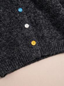 JIANHU Women's Fuzzy Knit Cardigan, Casual Warm Cardigan With Decorative Pockets, Everyday Street Style, Autumn/Winter - Grey - View 10