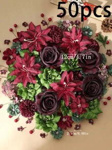 25/50/100朵波爾多紅人造花 - 仿真花，適用於DIY花環、婚禮花束、派對裝飾、家居中心裝飾、母親節/開學季/情人節禮物、聖誕裝飾 - 酒紅色 - 查看 8