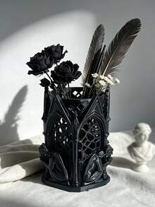 Gothic Style Desktop Storage Tube With Hollowed Out Church Windows And Spire Design, Storing Stationery, Makeup Brushes,And Toiletries.Pen Holders, Vases, Desktop Storage Containers, And Decorative Ornaments. A Great Gift For Christmas And Birthdays. - Multicolor - View 6