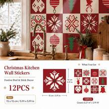 SUPSTICKER 4PCS/12PCS Christmas Snowflake PVC Tile Sticker, Thickened Crystal Self Adhesive Peel And Stick Backsplash For Kitchen Wall And Furniture - Christmas Style - View 13