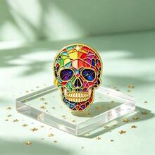 Vibrant Stained Glass Skull Enamel Pin, Colorful Rainbow Skeleton Brooch, Galaxy Eye Lapel Pin For Jacket Backpack Hat, Unique Halloween Jewelry Gift - Multicolor - View 4