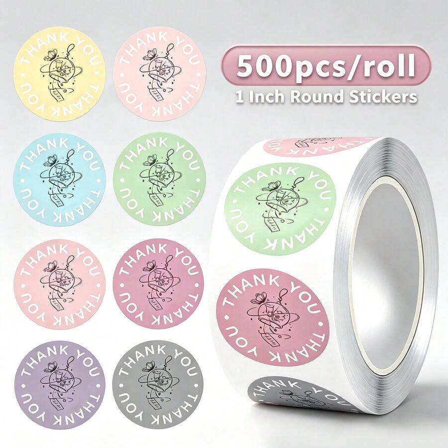 Cuộn 500 miếng nhãn dán cảm ơn họa tiết hoa nhiều màu phong cách graffiti, tròn 1 inch, 8 màu, nhãn dán đóng gói bánh, nhãn dán niêm phong phong bì quà tặng, nhãn dán niêm phong thiệp mời, nhãn dán trang trí DIY, nhãn dán PVC tự dính dạng cuộn - Nhiều màu - Xem 1