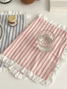 1pc/6pcs Striped Heart Lace Placemat, Elegant Dining Table Mat, Coffee Coaster, Tableware Decor Mat - Multicolor - View 7