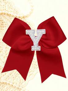 1pc Personalized A-Z Letter Bow Hair Clips For Little Girls, Red Ribbon Bow With Pearl Rhinestone Initial, Cute Daily Hairstyle Decorations - Red - View 36
