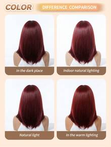 16 Inch Women's Short Burgundy/Gradient Gray Layered Clavicle Length Wig, Natural Straight Look Heat-Resistant Fiber, Breathable Rose Net Cap, Suitable For Daily Wear, Commuting, Party, Date, Fashion Head Accessory - Multicolor - View 6