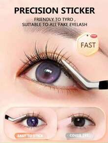 Black Minimalist Eyelash Tweezers, Straight And Angled Tip Design, Two Tip Options, Precision Crafted, Easily Meets Various Needs. Thickened Steel Material, High Hardness, Good Elasticity, Durable. Comes With Protective Cover To Avoid Hand Injury. - Black - View 2