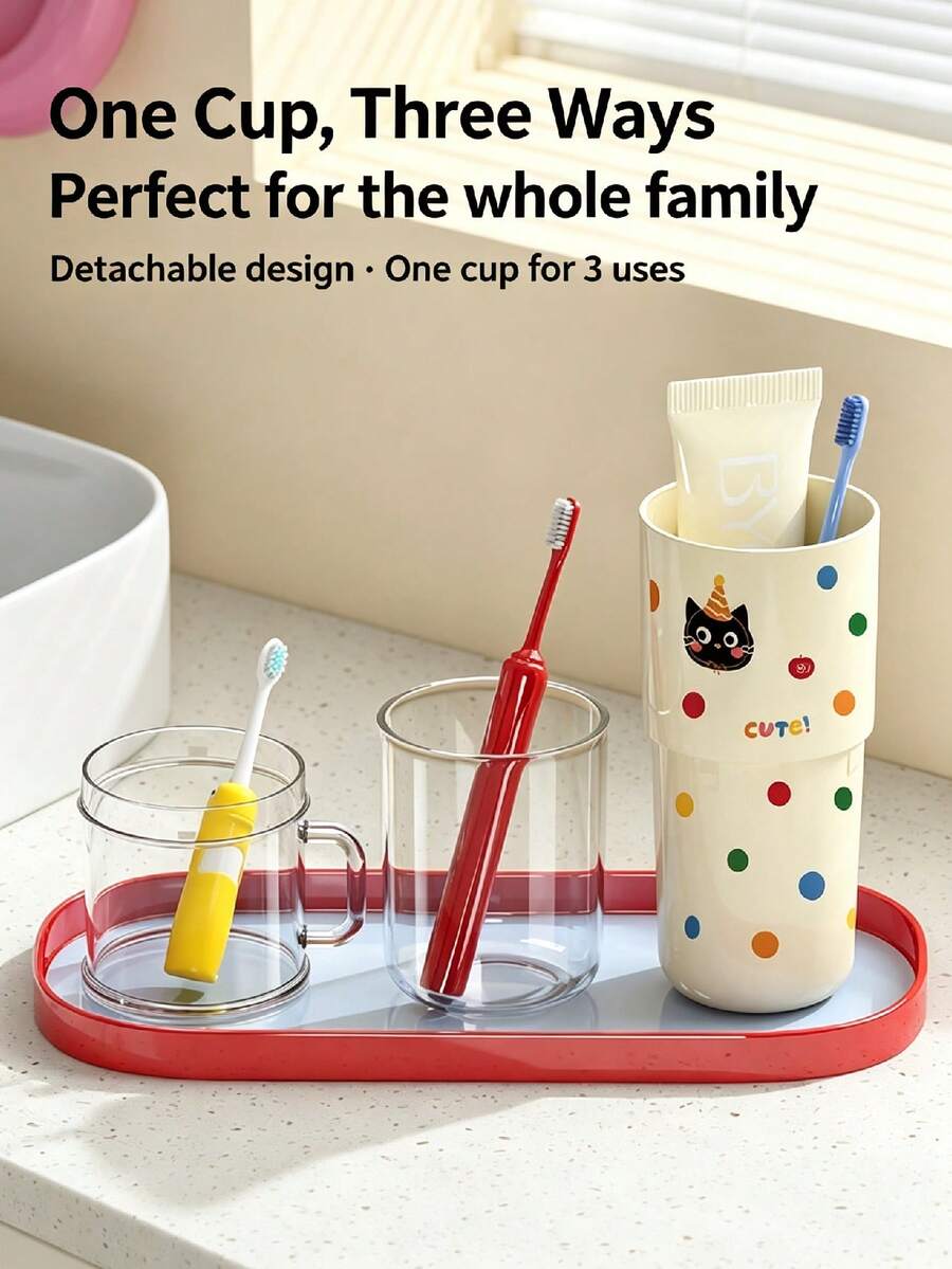1pc Stylish Cylindrical Detachable Design, Multi‑Purpose 3‑In‑1 Toothbrush Cup, Portable Travel Mouthwash Cup, Toothpaste Storage Holder, Bathroom Decor And Accessories, Bathroom Storage, For Home Bathroom, Camping & Holiday Trips