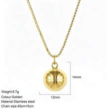 1pc Gold Sports Ball Pendant Necklace, Football Basketball Volleyball Ping Pong Rugby Box Chain, Unisex Fan Jewelry Gift - Gold - View 13