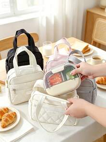 Quilted Lunch Tote Bag, Thermal Insulated Food Carrier Handbag, Outer Pocket Waterproof Lunch Container,Cooler Pouch For Office Worker Picnic Travel - Multicolor - View 1