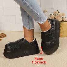 Sandal EVA Tahan Air Bertekstur, Gesper Ganda, Sol Tebal, Lapisan Termal, Tumit Tertutup, Wanita, Penggunaan Ganda Dalam dan Luar Ruangan - Hitam - View 5