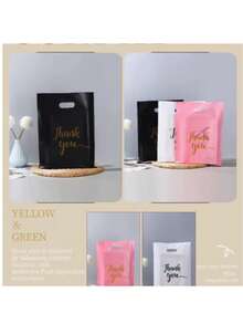 100 Pcs Black White Pink Thank You Gift Bags Birthday Party Wedding Portable Gift Packaging Plastic Bags With Handles For Party, Birthday, Wedding And Other Occasions. - Multiple Styles - View 6