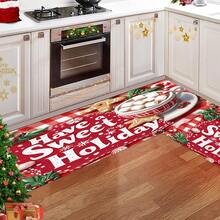 1pc Christmas Series Snowflake & Star Pattern Printed Faux Cashmere Surface TPR Bottom Door Mat, Bathroom Mat, Kitchen Mat, Laundry Room Mat, Holiday Atmosphere Decor, Home Decor, Party Decor, Wedding Decor, Dining & Kitchen Decor - Multicolor - View 4