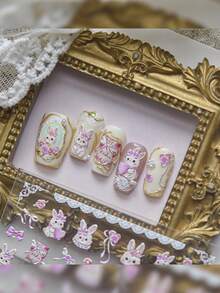 1 Embossed Nail Art Luxury Sticker, New Sweet And Cute Cartoon Nail Charm Sticker, Back Adhesive Rose Bunny Sticker, Nail Art Accessory Sticker - Multicolor - View 5