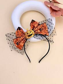 1pc Girls Halloween Pumpkin Spider Web 3D Bow Headband, Cute Atmosphere Party Stage Cosplay Photo Shoot Hair Accessory - Multicolor - View 6