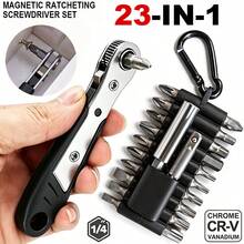 23pcs Portable Ratchet Screwdriver Set, Magnetic Driver Tool With Ratchet Wrench And Soft Rubber Storage Strip, Hex Impact Bits, Torx, Slotted High-Strength Standard Bits, Automotive Repair Home DIY Disassembly Precision Maintenance Tool, Outdoor Repair Compact Tool Set - Portable - View 1