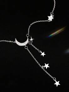 1件精緻亮銀色流蘇星月項鍊，女性鎖骨鏈飾品，生日禮物配件 - 銀色 - 查看 3