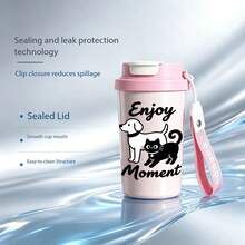 MINISO Officially Licensed Cute Cat & Butterfly Coffee Mug, Portable Leak-Proof Travel Cup, Adorable Cartoon Design, Suitable For Students And Women, Home Life And Daily Office Hydration - Pink - View 11