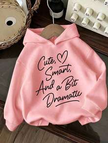 Sweatshirt Berkerudung Hangat Motif Huruf untuk Bayi Perempuan - Berwarna merah muda - View 1