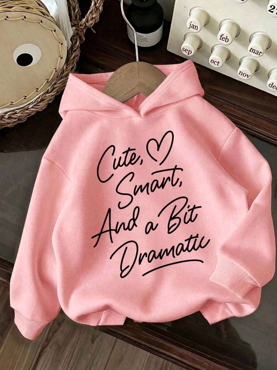 Sweatshirt Berkerudung Hangat Motif Huruf untuk Bayi Perempuan - Berwarna merah muda - View 1