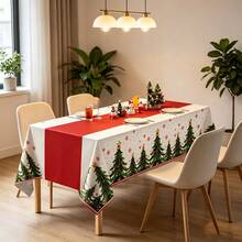 Tablecloth, 3 Pieces/1 Piece Christmas Disposable Rectangular Tablecloth, 54*108 Inches Plastic Christmas Tablecloth With Happy Tree Belt Design, Perfect For Christmas And Winter New Year Party Supplies - Multicolor - View 3