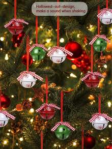 12pcs Random Assortment Set, Includes Christmas Bells, Hollow Star Print Pendants With Red Ribbons And Bows, Suitable For Holiday Party Decor, DIY Home Decor, Outdoor Decor And Christmas Tree Ornaments - Multicolor - View 3